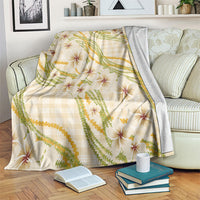 Melemele Ahiahia Hawai'i Palaka Plumeria Blanket Puakenikeni and Maile Lei LT9 Pastel Yellow - Polynesian Pride