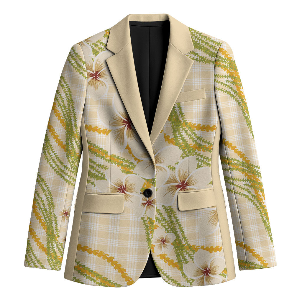 Melemele Ahiahia Hawai'i Palaka Plumeria Blazer Puakenikeni and Maile Lei LT9 Unisex Pastel Yellow - Polynesian Pride