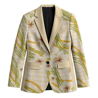 Melemele Ahiahia Hawai'i Palaka Plumeria Blazer Puakenikeni and Maile Lei LT9 Unisex Pastel Yellow - Polynesian Pride