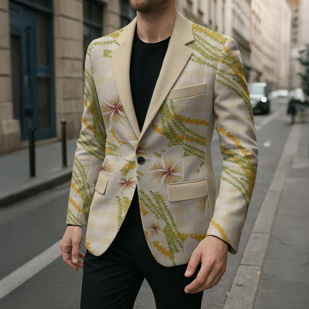 Melemele Ahiahia Hawai'i Palaka Plumeria Blazer Puakenikeni and Maile Lei LT9 - Polynesian Pride
