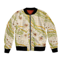 Melemele Ahiahia Hawai'i Palaka Plumeria Bomber Jacket Puakenikeni and Maile Lei LT9 Unisex Pastel Yellow - Polynesian Pride