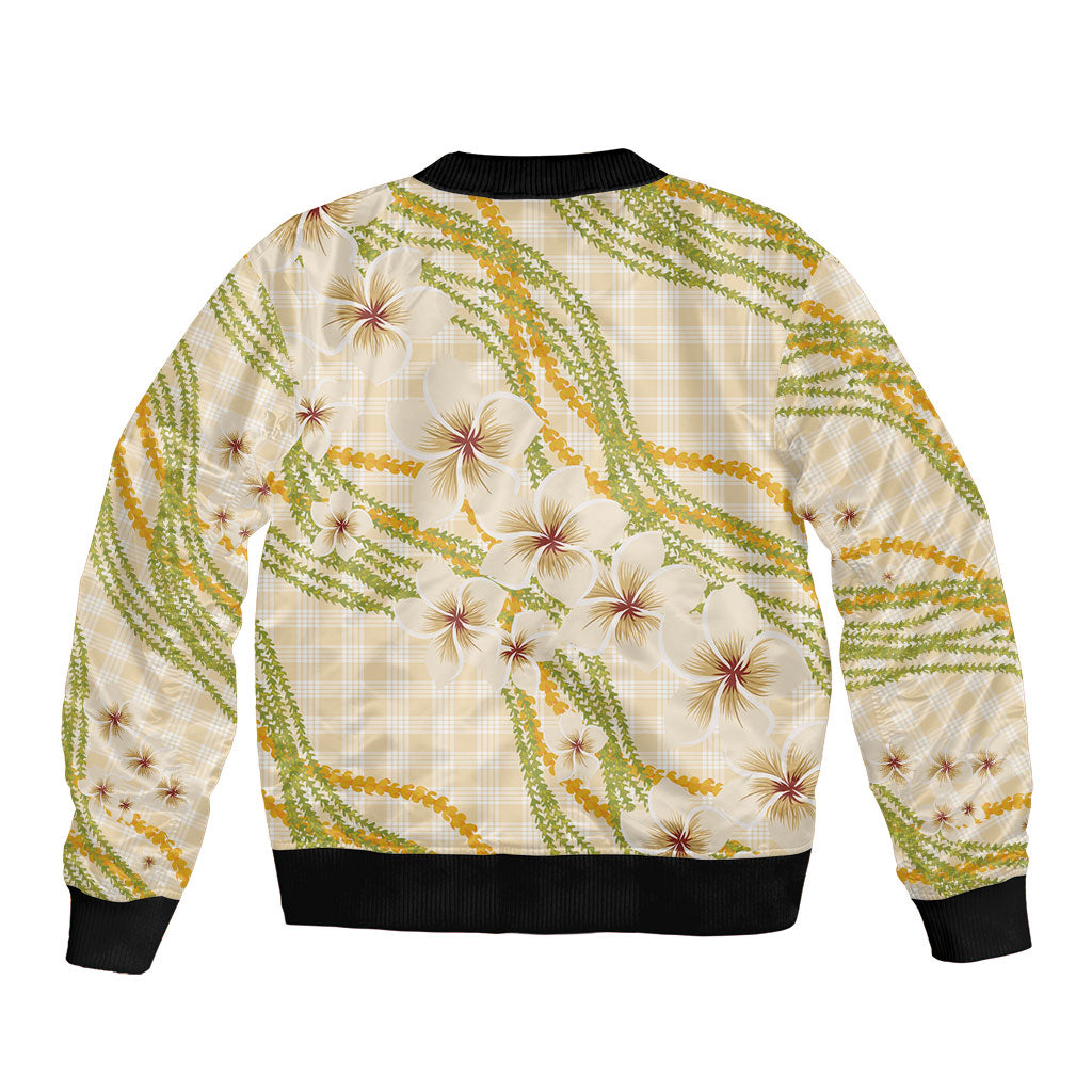 Melemele Ahiahia Hawai'i Palaka Plumeria Bomber Jacket Puakenikeni and Maile Lei LT9 - Polynesian Pride