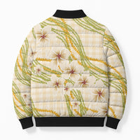 Melemele Ahiahia Hawai'i Palaka Plumeria Bomber Puffer Jacket Puakenikeni and Maile Lei LT9 - Polynesian Pride