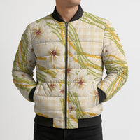 Melemele Ahiahia Hawai'i Palaka Plumeria Bomber Puffer Jacket Puakenikeni and Maile Lei LT9 - Polynesian Pride