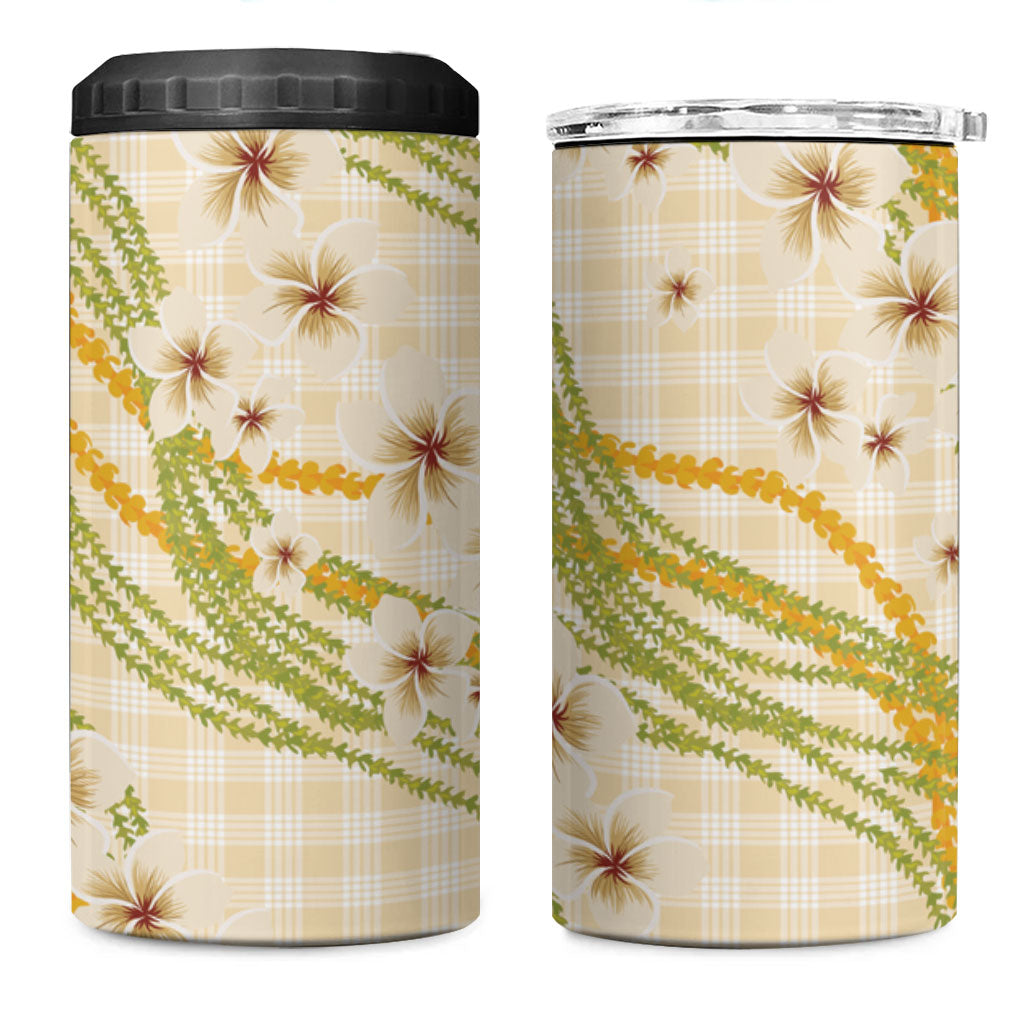 Melemele Ahiahia Hawai'i Palaka Plumeria 4 in 1 Can Cooler Tumbler Puakenikeni and Maile Lei LT9 One Size: 16 oz Pastel Yellow - Polynesian Pride
