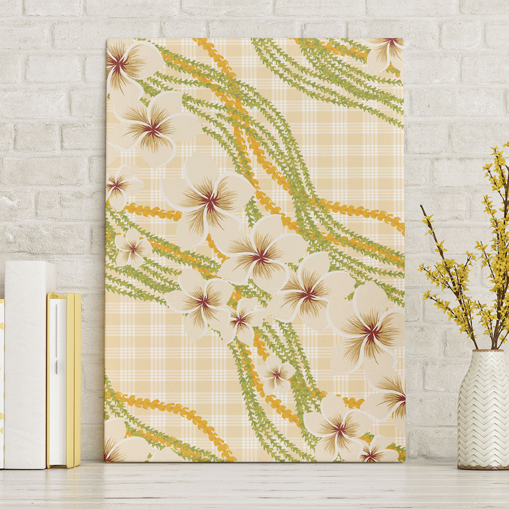 Melemele Ahiahia Hawai'i Palaka Plumeria Canvas Wall Art Puakenikeni and Maile Lei LT9 Without Frame Pastel Yellow - Polynesian Pride