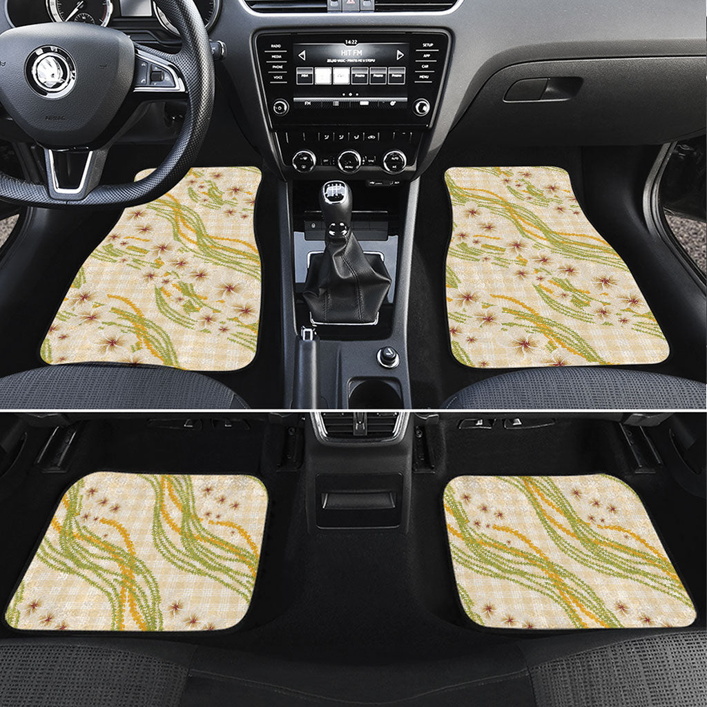 Melemele Ahiahia Hawai'i Palaka Plumeria Car Mats Puakenikeni and Maile Lei LT9 Set 4pcs Pastel Yellow - Polynesian Pride
