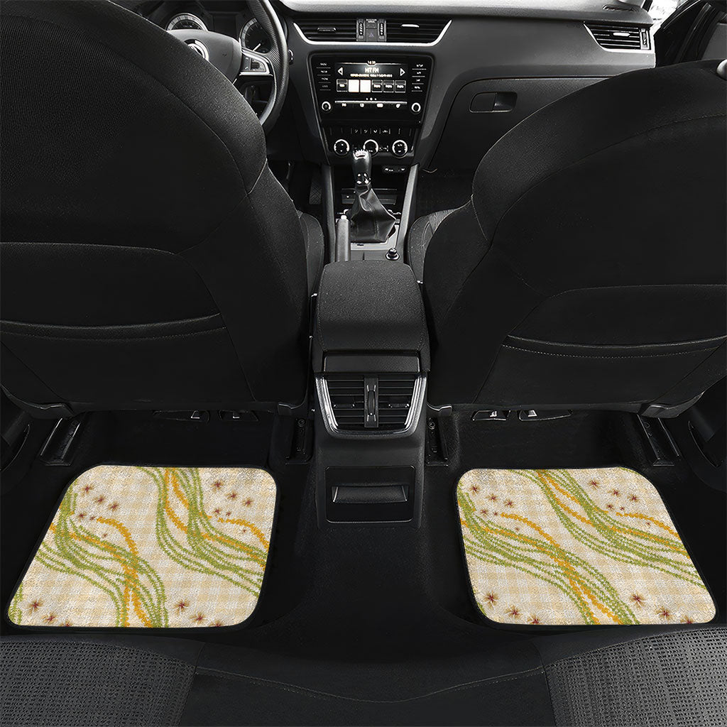 Melemele Ahiahia Hawai'i Palaka Plumeria Car Mats Puakenikeni and Maile Lei LT9 Set 2pcs - Back Pastel Yellow - Polynesian Pride