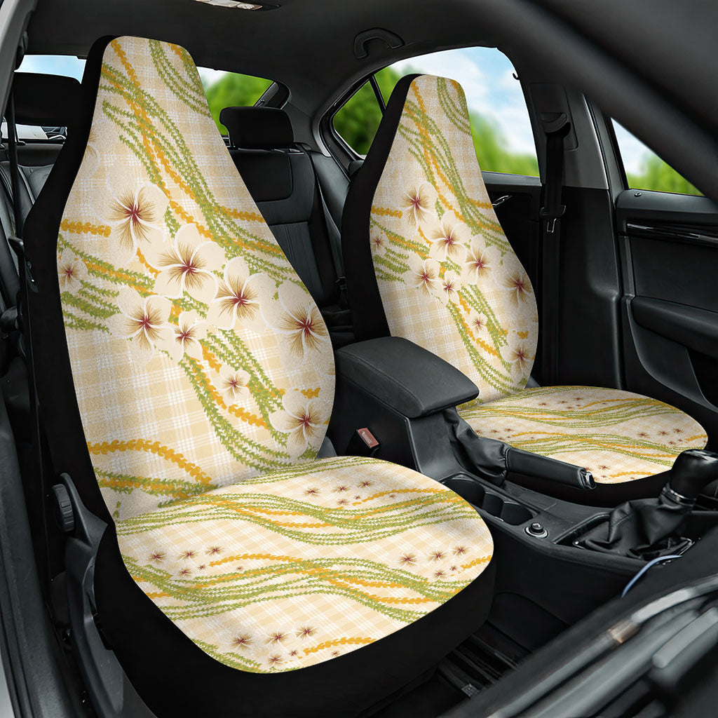 Melemele Ahiahia Hawai'i Palaka Plumeria Car Seat Cover Puakenikeni and Maile Lei LT9 One Size Pastel Yellow - Polynesian Pride