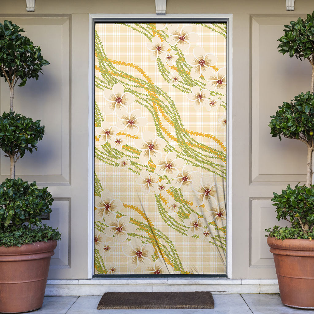 Melemele Ahiahia Hawai'i Palaka Plumeria Door Cover Puakenikeni and Maile Lei LT9 Pastel Yellow - Polynesian Pride