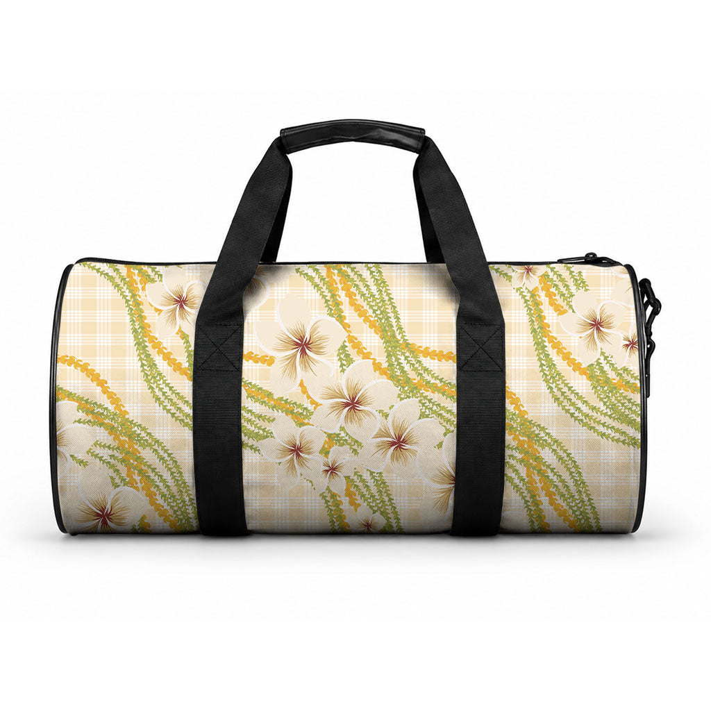 Melemele Ahiahia Hawai'i Palaka Plumeria Duffle Bag Puakenikeni and Maile Lei LT9 One size Pastel Yellow - Polynesian Pride