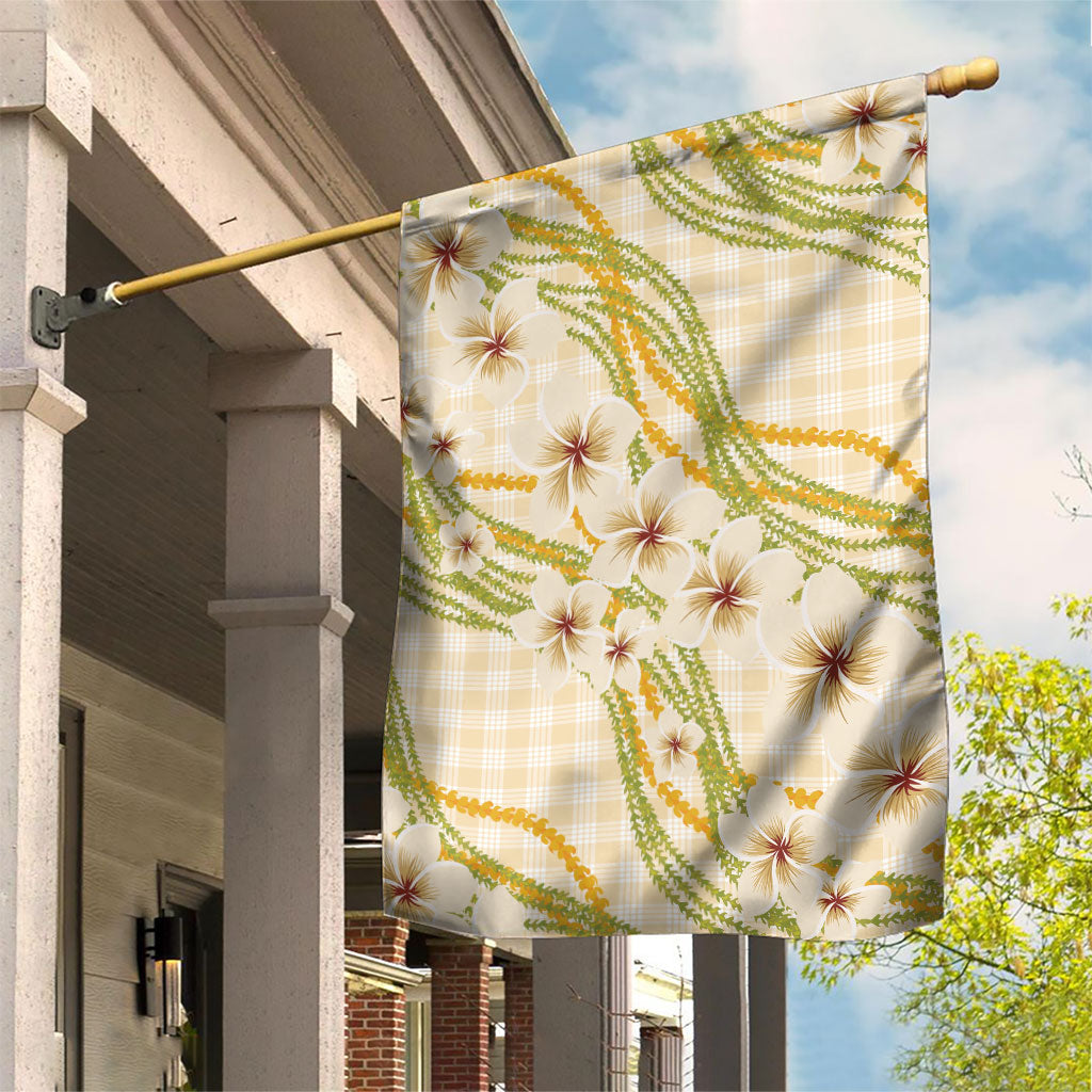 Melemele Ahiahia Hawai'i Palaka Plumeria Garden Flag Puakenikeni and Maile Lei LT9 House Flag Pastel Yellow - Polynesian Pride