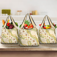 Melemele Ahiahia Hawai'i Palaka Plumeria Grocery Bag Puakenikeni and Maile Lei LT9 3-pack One Size Pastel Yellow - Polynesian Pride