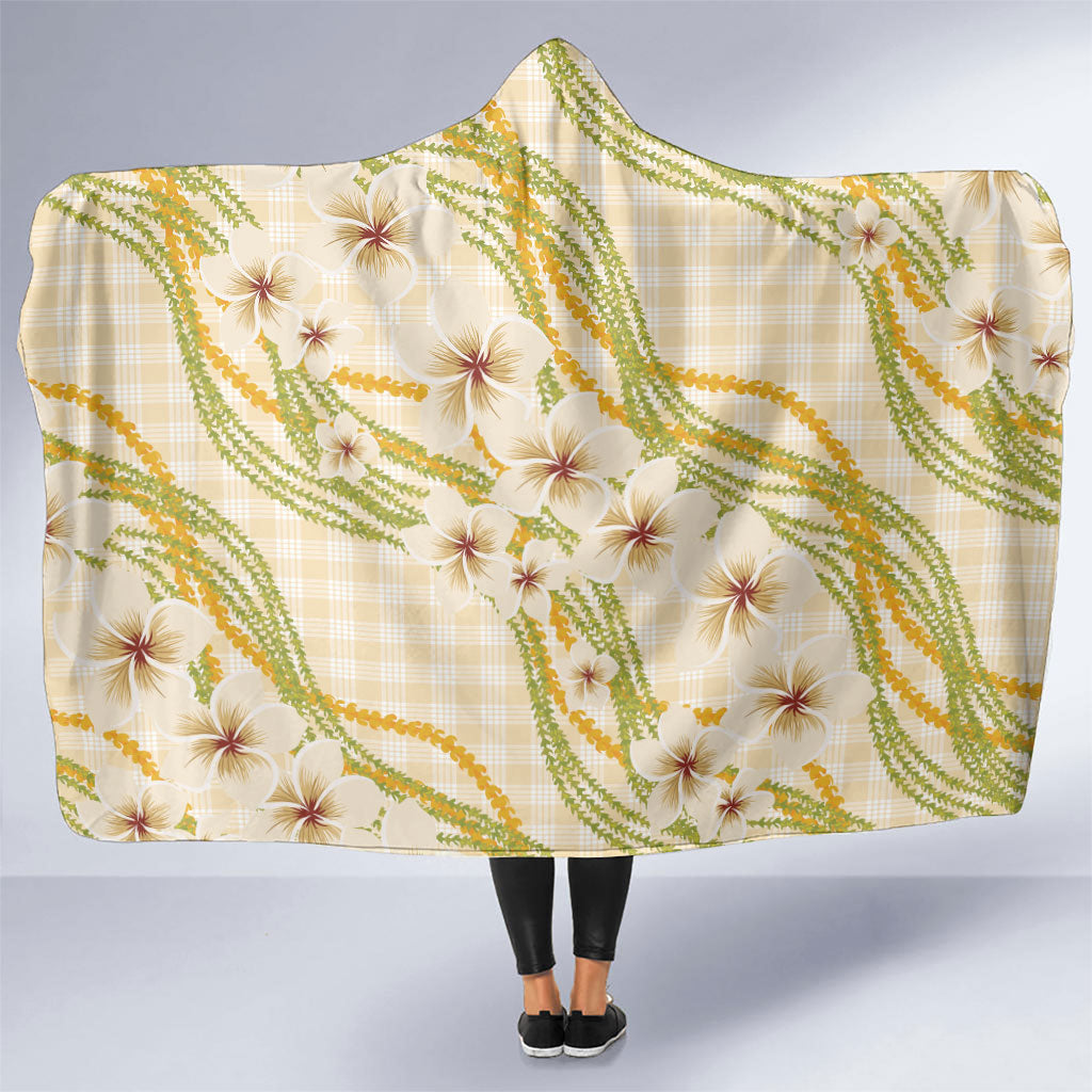 Melemele Ahiahia Hawai'i Palaka Plumeria Hooded Blanket Puakenikeni and Maile Lei LT9 One Size Pastel Yellow - Polynesian Pride