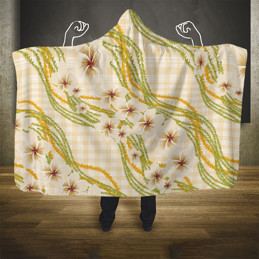 Melemele Ahiahia Hawai'i Palaka Plumeria Hooded Blanket Puakenikeni and Maile Lei LT9 - Polynesian Pride