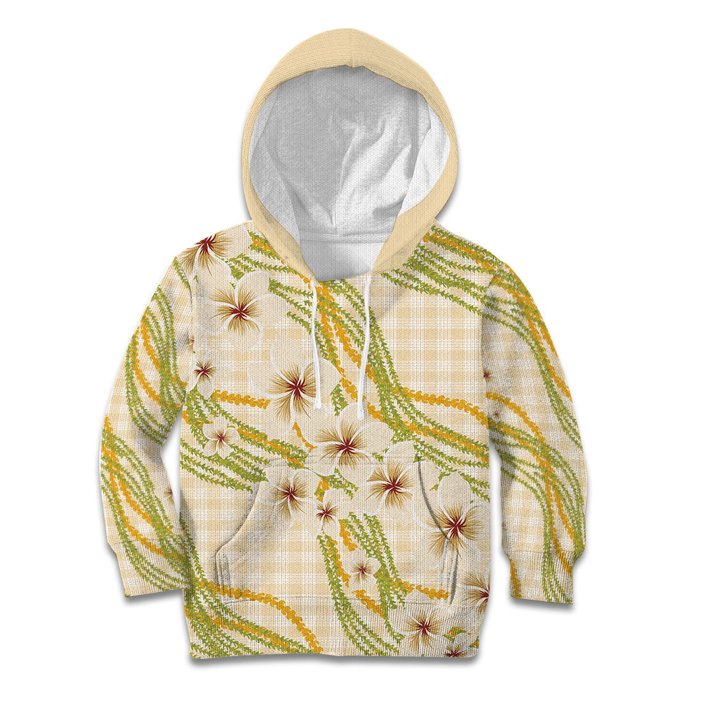 Melemele Ahiahia Hawai'i Palaka Plumeria Kid Hoodie Puakenikeni and Maile Lei LT9 Hoodie Pastel Yellow - Polynesian Pride
