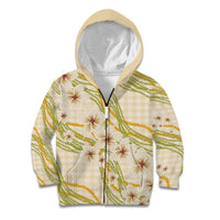 Melemele Ahiahia Hawai'i Palaka Plumeria Kid Hoodie Puakenikeni and Maile Lei LT9 Zip Hoodie Pastel Yellow - Polynesian Pride