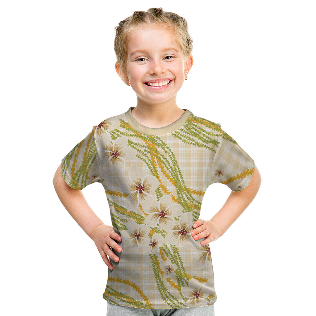 Melemele Ahiahia Hawai'i Palaka Plumeria Kid T Shirt Puakenikeni and Maile Lei LT9 Pastel Yellow - Polynesian Pride