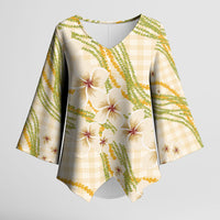 Melemele Ahiahia Hawai'i Palaka Plumeria Kimono Sleeve Blouse Puakenikeni and Maile Lei LT9 Female Pastel Yellow - Polynesian Pride