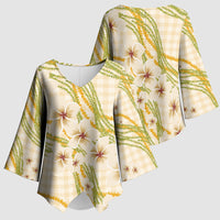 Melemele Ahiahia Hawai'i Palaka Plumeria Kimono Sleeve Blouse Puakenikeni and Maile Lei LT9 - Polynesian Pride