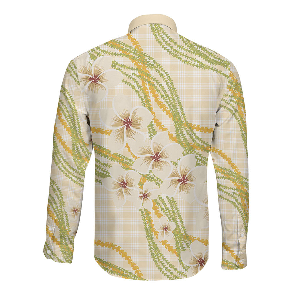 Melemele Ahiahia Hawai'i Palaka Plumeria Long Sleeve Button Shirt Puakenikeni and Maile Lei LT9 - Polynesian Pride