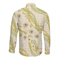 Melemele Ahiahia Hawai'i Palaka Plumeria Long Sleeve Button Shirt Puakenikeni and Maile Lei LT9 - Polynesian Pride