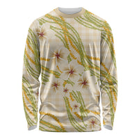 Melemele Ahiahia Hawai'i Palaka Plumeria Long Sleeve Shirt Puakenikeni and Maile Lei LT9 Unisex Pastel Yellow - Polynesian Pride