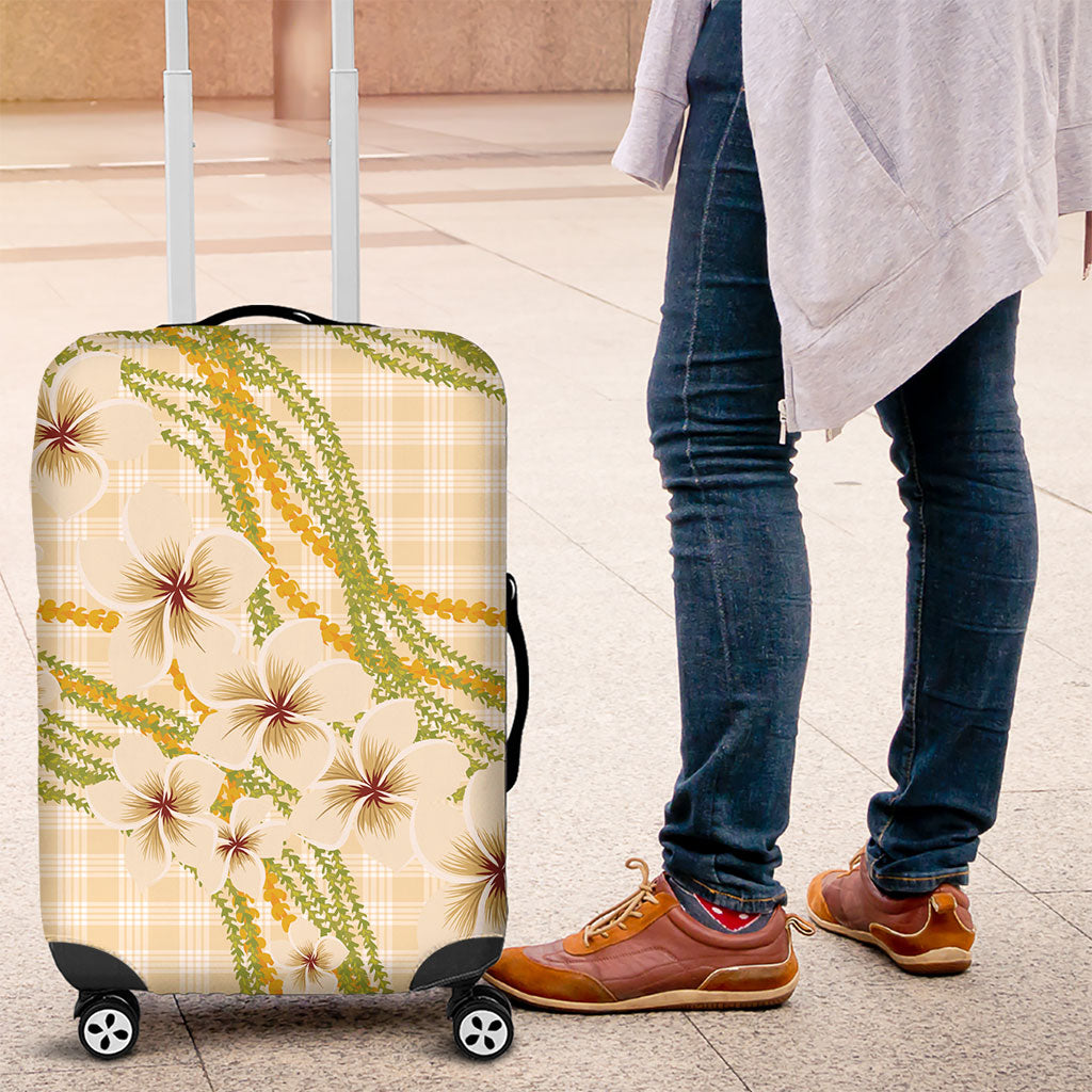 Melemele Ahiahia Hawai'i Palaka Plumeria Luggage Cover Puakenikeni and Maile Lei LT9 Pastel Yellow - Polynesian Pride