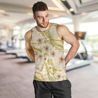 Melemele Ahiahia Hawai'i Palaka Plumeria Men Tank Top Puakenikeni and Maile Lei LT9 Pastel Yellow - Polynesian Pride
