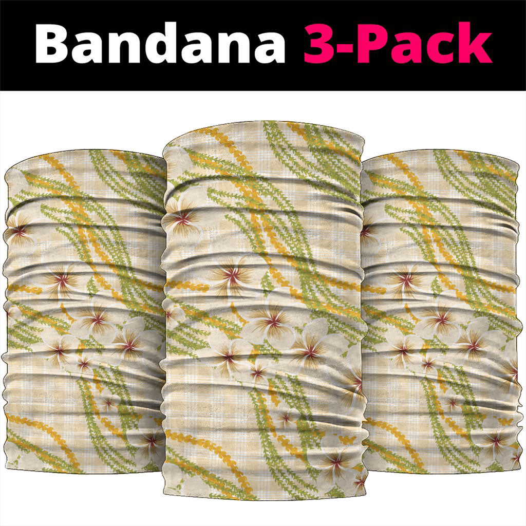 Melemele Ahiahia Hawai'i Palaka Plumeria Neck Gaiter Puakenikeni and Maile Lei LT9 package One Size: 25*50cm Pastel Yellow - Polynesian Pride