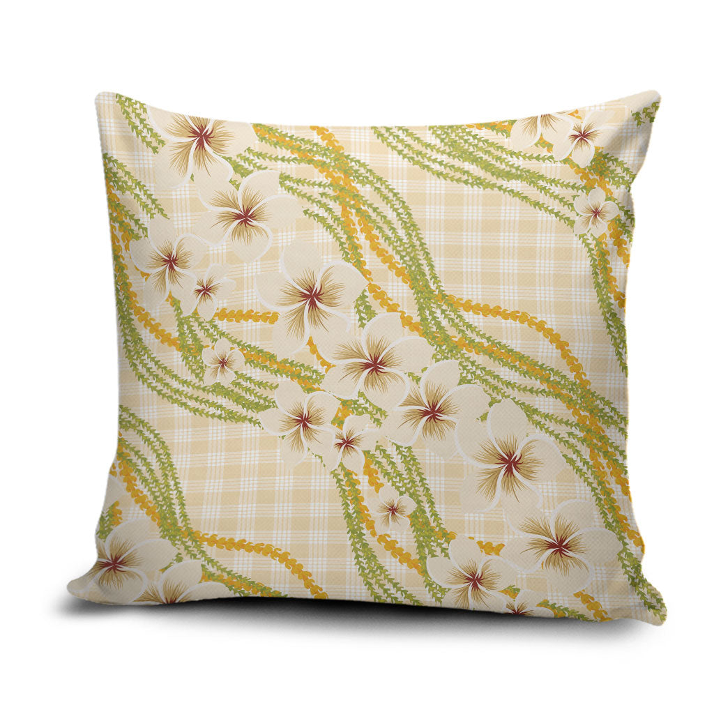 Melemele Ahiahia Hawai'i Palaka Plumeria Pillow Cover Puakenikeni and Maile Lei LT9 Pastel Yellow - Polynesian Pride