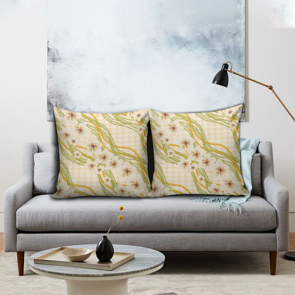 Melemele Ahiahia Hawai'i Palaka Plumeria Pillow Cover Puakenikeni and Maile Lei LT9 - Polynesian Pride
