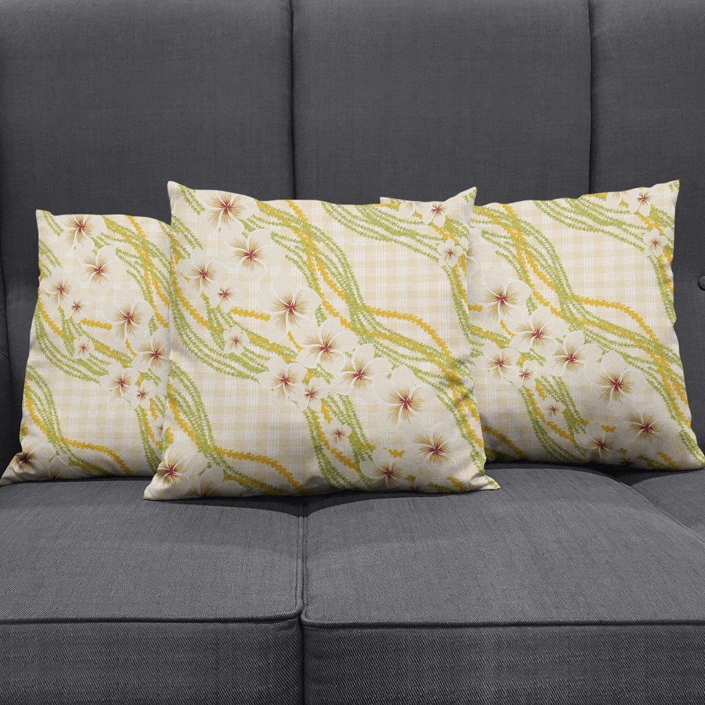Melemele Ahiahia Hawai'i Palaka Plumeria Pillow Cover Puakenikeni and Maile Lei LT9 - Polynesian Pride