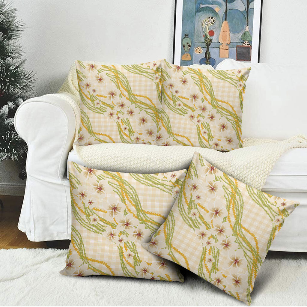Melemele Ahiahia Hawai'i Palaka Plumeria Pillow Cover Puakenikeni and Maile Lei LT9 - Polynesian Pride