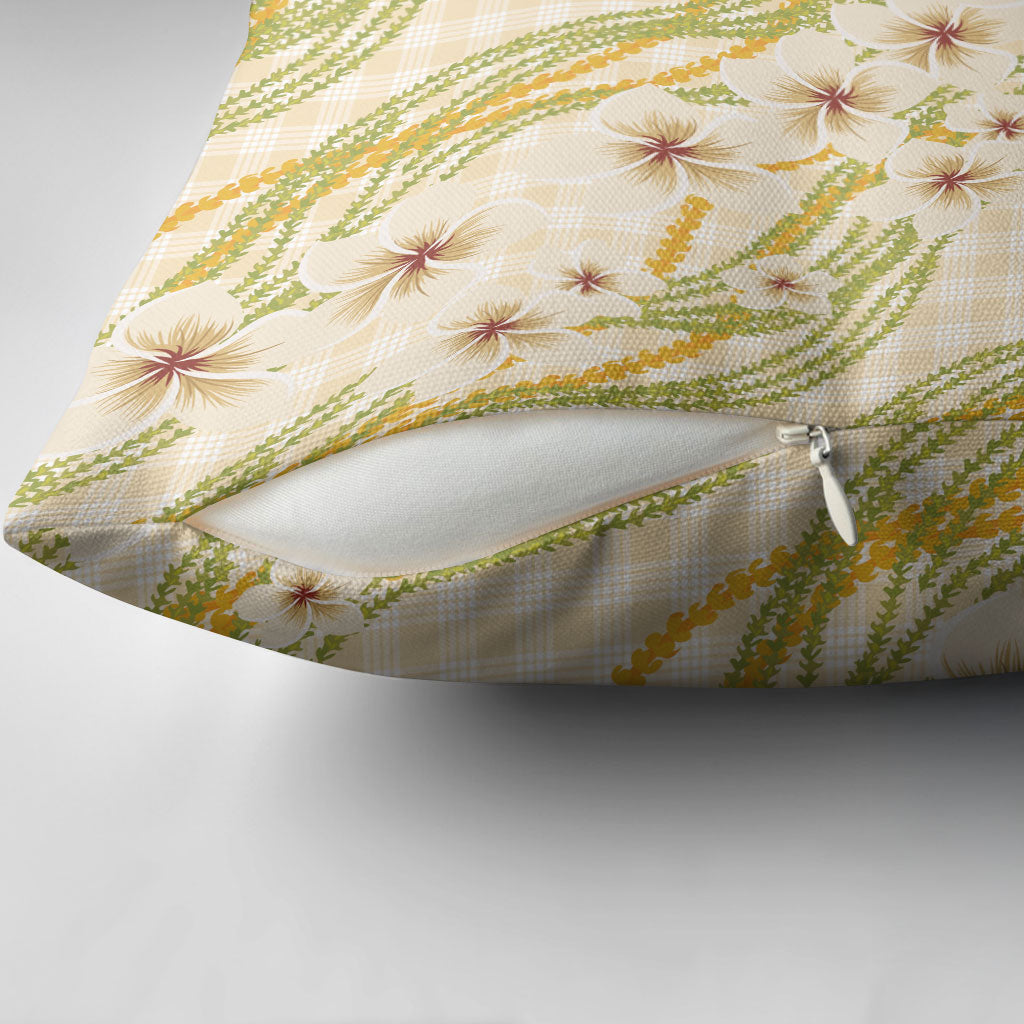 Melemele Ahiahia Hawai'i Palaka Plumeria Pillow Cover Puakenikeni and Maile Lei LT9 - Polynesian Pride