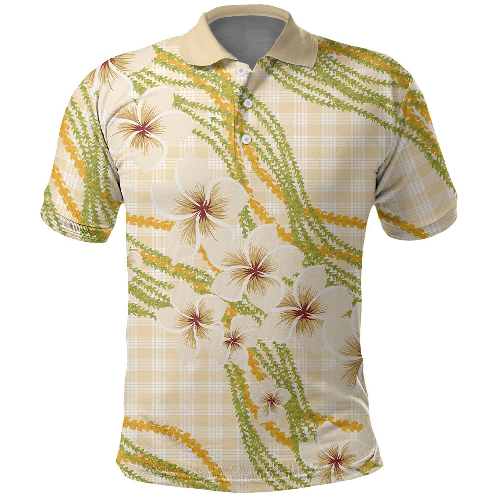 Melemele Ahiahia Hawai'i Palaka Plumeria Polo Shirt Puakenikeni and Maile Lei LT9 Pastel Yellow - Polynesian Pride