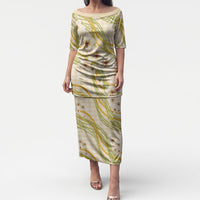 Melemele Ahiahia Hawai'i Palaka Plumeria Puletasi Puakenikeni and Maile Lei LT9 Long Dress Pastel Yellow - Polynesian Pride