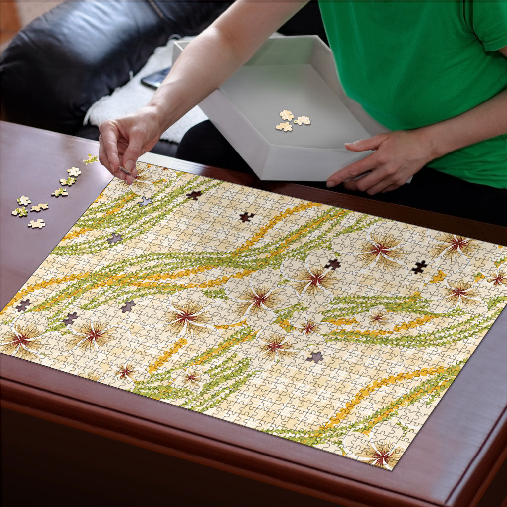 Melemele Ahiahia Hawai'i Palaka Plumeria Puzzle Puakenikeni and Maile Lei LT9 - Polynesian Pride