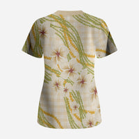 Melemele Ahiahia Hawai'i Palaka Plumeria Scrub Top Puakenikeni and Maile Lei LT9 - Polynesian Pride