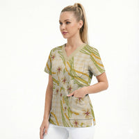 Melemele Ahiahia Hawai'i Palaka Plumeria Scrub Top Puakenikeni and Maile Lei LT9 - Polynesian Pride