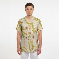 Melemele Ahiahia Hawai'i Palaka Plumeria Scrub Top Puakenikeni and Maile Lei LT9 - Polynesian Pride