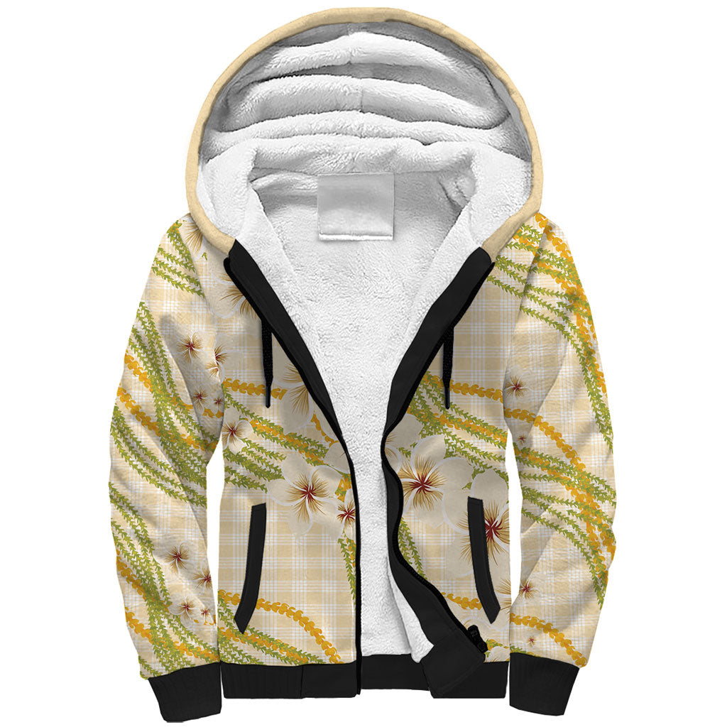Melemele Ahiahia Hawai'i Palaka Plumeria Sherpa Hoodie Puakenikeni and Maile Lei LT9 Unisex Pastel Yellow - Polynesian Pride