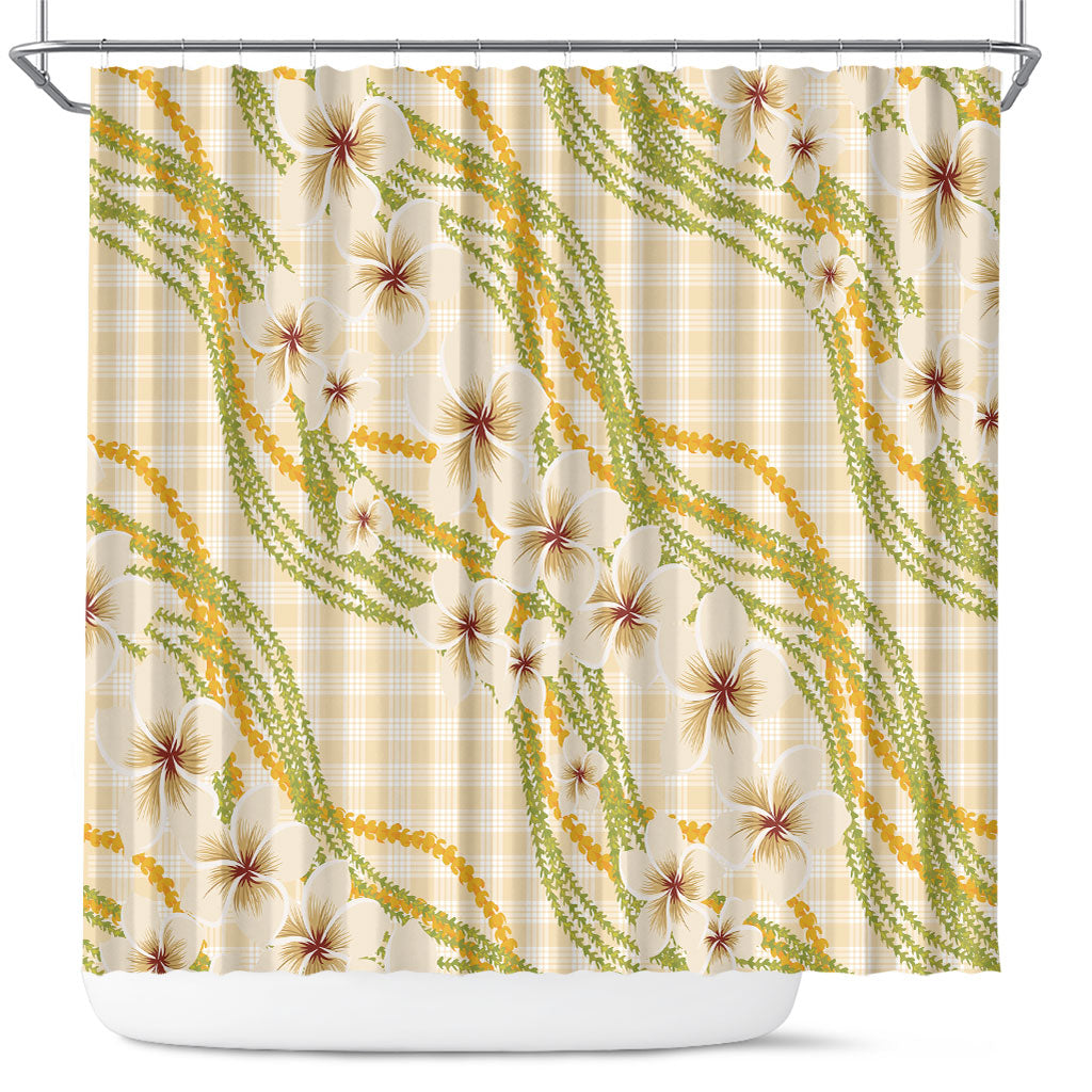 Melemele Ahiahia Hawai'i Palaka Plumeria Shower Curtain Puakenikeni and Maile Lei LT9 Pastel Yellow - Polynesian Pride