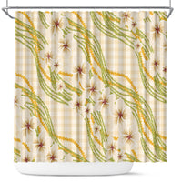Melemele Ahiahia Hawai'i Palaka Plumeria Shower Curtain Puakenikeni and Maile Lei LT9 Pastel Yellow - Polynesian Pride