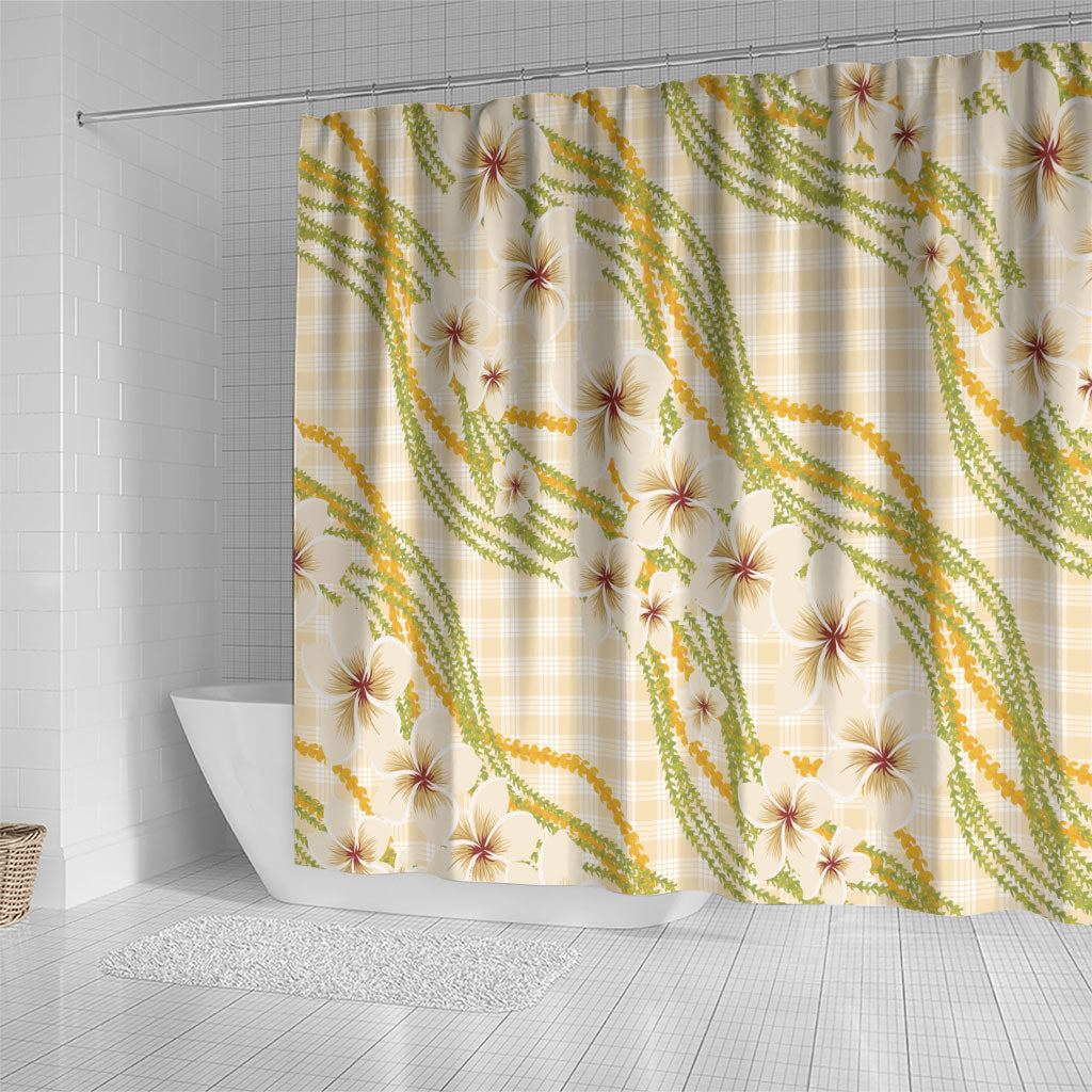 Melemele Ahiahia Hawai'i Palaka Plumeria Shower Curtain Puakenikeni and Maile Lei LT9 - Polynesian Pride