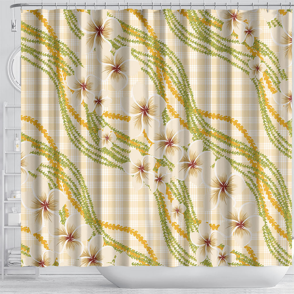 Melemele Ahiahia Hawai'i Palaka Plumeria Shower Curtain Puakenikeni and Maile Lei LT9 - Polynesian Pride
