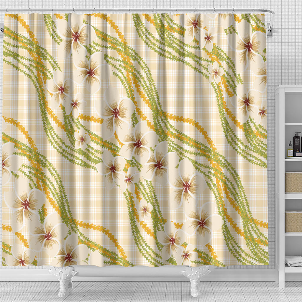 Melemele Ahiahia Hawai'i Palaka Plumeria Shower Curtain Puakenikeni and Maile Lei LT9 - Polynesian Pride