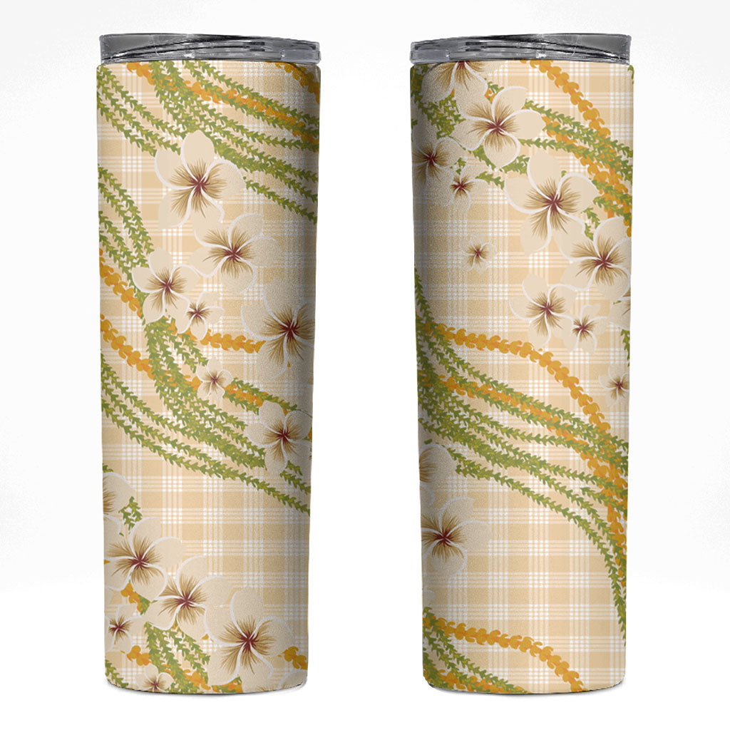 Melemele Ahiahia Hawai'i Palaka Plumeria Skinny Tumbler Puakenikeni and Maile Lei LT9 Pastel Yellow - Polynesian Pride