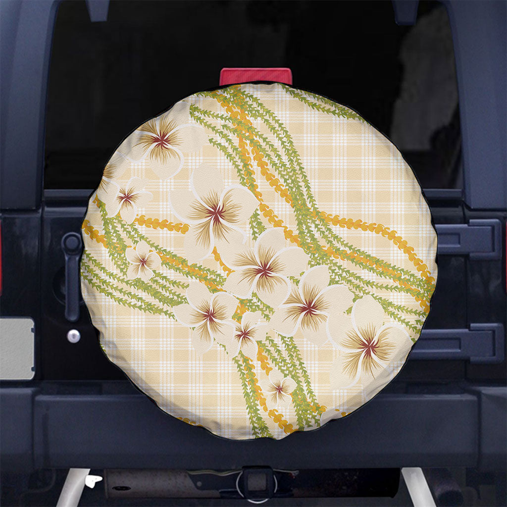 Melemele Ahiahia Hawai'i Palaka Plumeria Spare Tire Cover Puakenikeni and Maile Lei LT9 No hole Pastel Yellow - Polynesian Pride