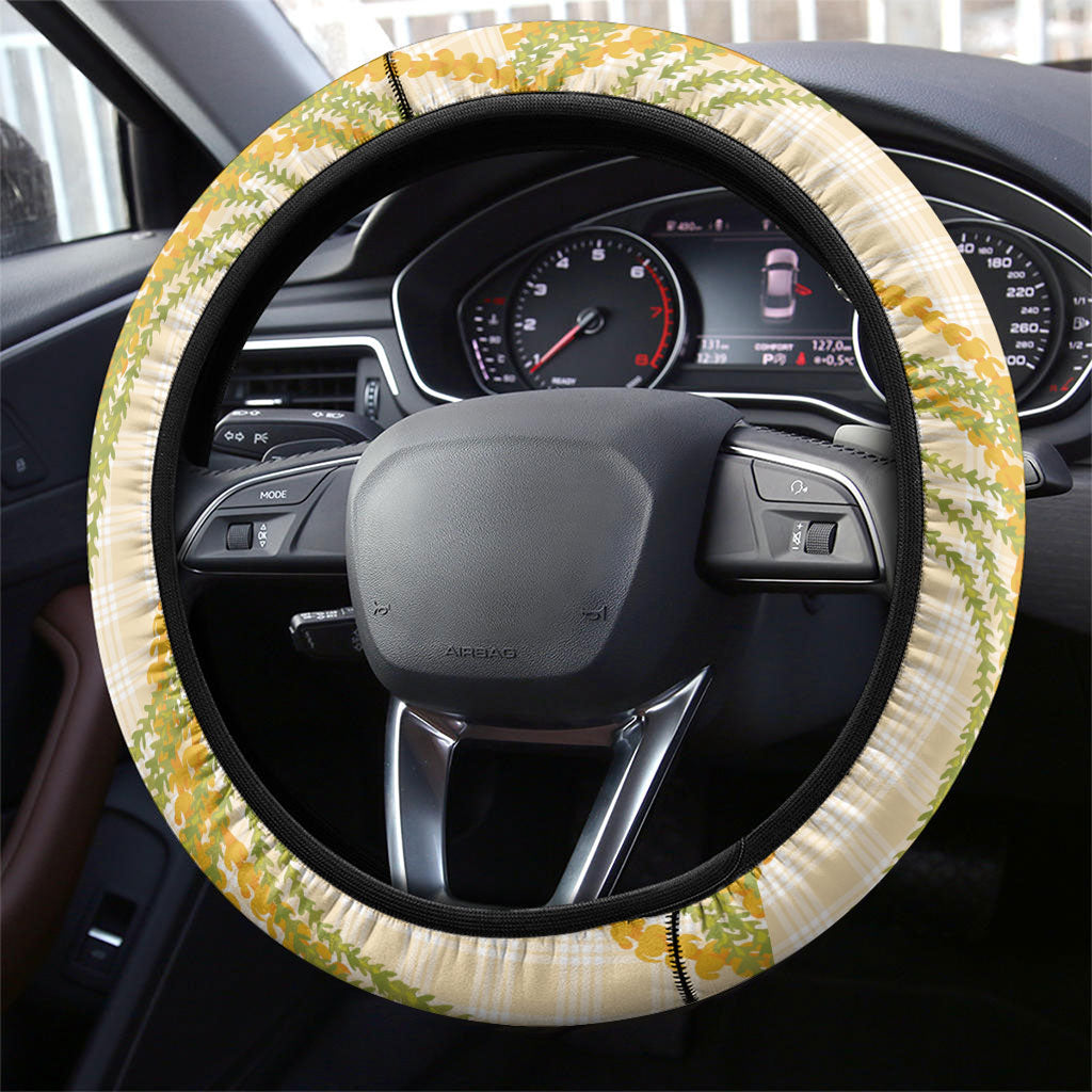 Melemele Ahiahia Hawai'i Palaka Plumeria Steering Wheel Cover Puakenikeni and Maile Lei LT9 - Polynesian Pride